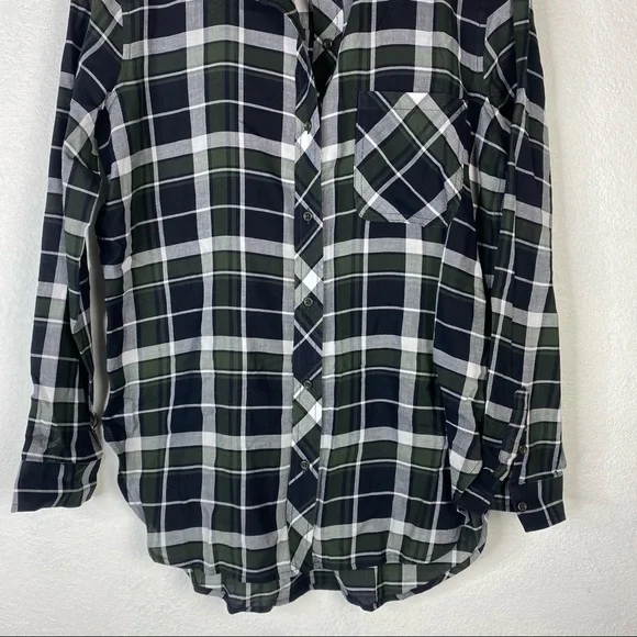 Athleta Button Down Plaid Top Green Black Sz S - Picture 3 of 5